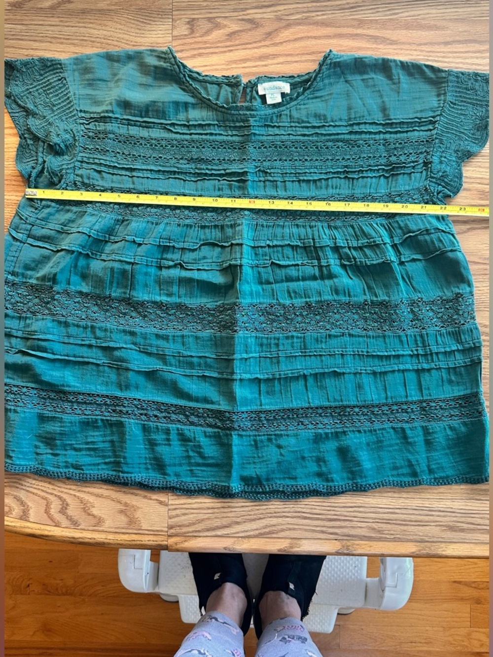 Sundance Teal Short Sleeve Peasant Top NWOT 23" P-to-P, 23" shoulder to hem, L